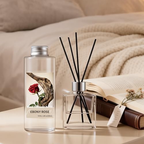 Image of STRN Reed Diffuser Oil Refill, Ebony Rose Scented Diffuser Oil Refills with 6 Reed Sticks 200ML(6.8fl.oz), Room Fresheners for Home, Long-Lasting Summer Fragrance for Living Room, Bedroom, Office
