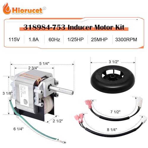 Image of Hiorucet 318984-753 Inducer Motor Kit, Draft Inducer Motor Assembly for Carrier Payne Bryant Furnaces, 318984-753, HC21ZE114A, Jakel INC J238-150-1571, HC21ZE117, SM4753, 318984753.