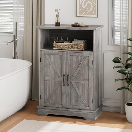 Smuxee-Floor-Bathroom-Storage-Farmhouse-Bathroom-Cabinet-with-Barn-Door-and-Adjustable-Shelf-Wash-Grey-Freestanding-Cabinet-Organizer-for-Bathroom-Kitchen-Living-Room Smuxee Floor Bathroom Storage Farmhouse Bathroom Cabinet with Barn Door and Adjustable Shelf Wash Grey Freestanding Cabinet Organizer for Bathroom Kitchen Living Room
