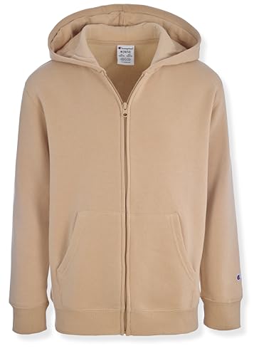 Champion Boys Zip Front Fleece Hoodie Sweatshirt for Kids, Khaki, Large - image 1