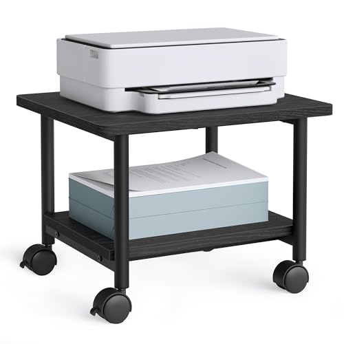 VASAGLE Heavy-Duty Printer Stand with Locking Wheels, 2-Tier Industrial Mobile Cart with Storage Shelf, Under Desk Printer Table for Home, Office, 13.4