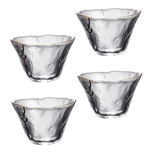 DOITOOL 4個 日式耐熱加厚金縁茶杯 酒器兼用 ガラス製酒 茶用グラス 対応 おちょこ風デザイン 家用パーティー向け