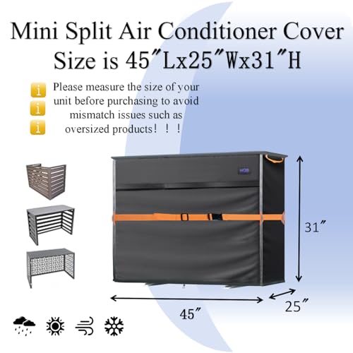 Image of Mini Split Air Conditioner Cover, Fits up to 45 inchL x25 inchW x31 inchH | 600D Waterproof, For Outside Units, With Vent Hole