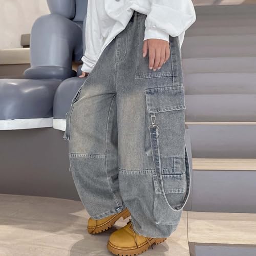 Pantalones vaqueros niño anchos running casual cargo lino 5