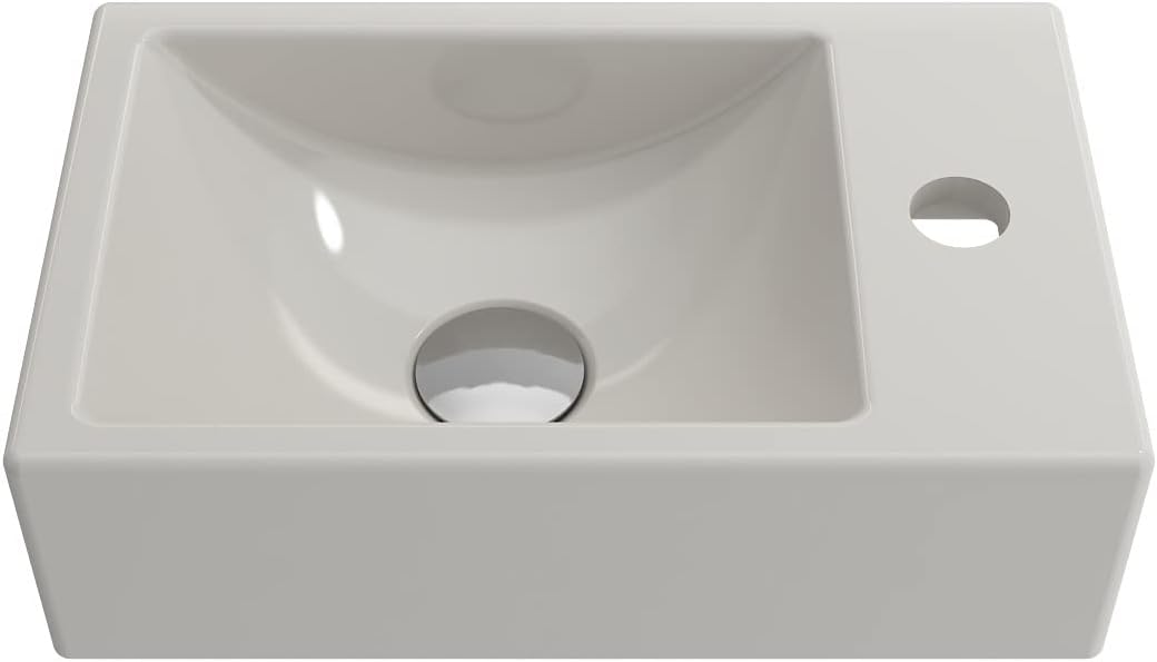 BOCCHI Milano Wall-Mounted Sink Fireclay 14.5 in. 1-hole Right Side Faucet Deck in Biscuit