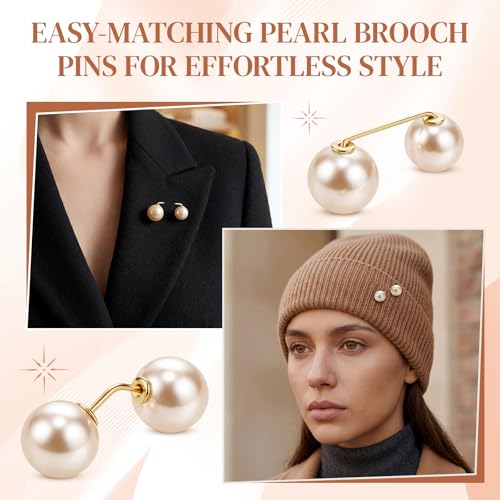 Image of WILLBOND 6 Pcs Artificial Pearl Brooch Pins Sweater Shawl Safety Clips Dress Clips for Women