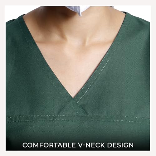 Image of Medical Scrub Suit For Women - Green (Medium) | Poly Viscose Fabric | Ultimate Comfort and Breathability | Elasticated Waist | Multiple Pockets | V-Neck