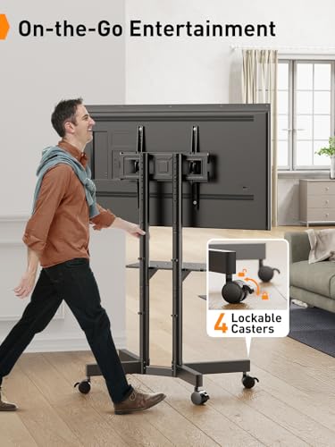 Image of Perlegear Rolling TV Stand, Mobile TV Stand with Wheels for 32-75 inch TVs, Height Adjustable Mobile TV Cart with -15 to +5 Tilt, Rolling Cart for 4K TV Max VESA 400x400mm up to 88lbs, PGTVMC14