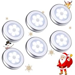 Lampara A Pilas Con Sensor De Movimiento ORIA Luz de Noche con Sensor de Movimiento, Luces Armarios 6 LED de Pilas con Almohadillas Adhesivas y Imán Integrado, Auto En/Apagado, Perfecto para Cocina, Pasillo, Escalera - 6 Unidades/Blanco
