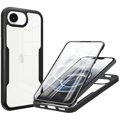 Coque iPhone 16e antichoc noire avec protection intégrale à 360 degrés et protège-écran