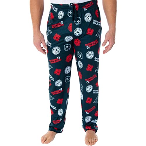 Dungeons and Dragon Men's Allover Game Dice Print Lounge Pajama Pants, Medium Black