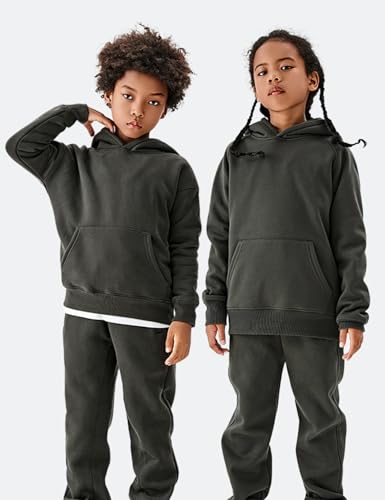 Image of Gihuo Unisex Boys Girls Winter Sherpa Lined Hoodie Kid's Fleece Pullover Hooded Sweatshirt