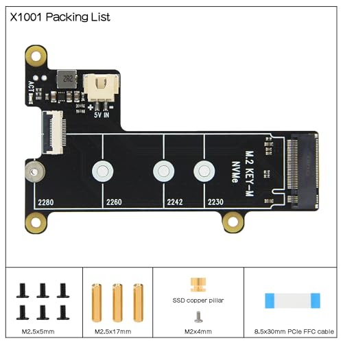 Image of Geekworm X1001 PCIe M.2 Key-M NVMe SSD PIP PCIe Peripheral Board for Raspberry Pi 5