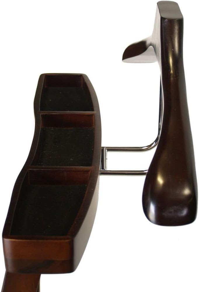 Wooden Chair Valet with Drawer Hanger Trouser Bar Belt And Tie Rack Storage Seat Luxury Suit Stand Clothes Organizer for Bedroom Office, Dark Walnut