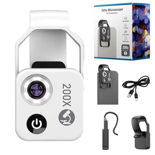 Zoomzip Nanozoom 2025 New 200X Magnification Lens con Cpl Light Portable Pocket Digital Microscope Phone Camera Attachments Stable & Clear bianco