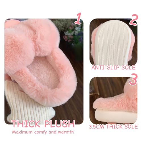 Animal Fuzzy Slippers for Women Cute Womens Pig Elephant Fluffy Plush Warm House Slippers, Winter3