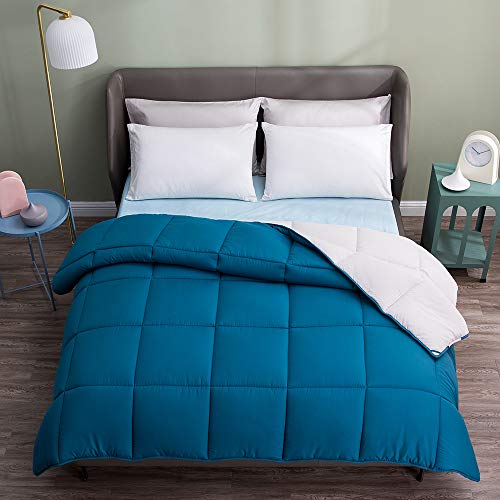 Art Demo Home Reversible Down Alternative Quilted Comforter, Hypoallergenic & Lightweight, Duvet Insert with Corner Tabs, King Size, Teal Blue Pale