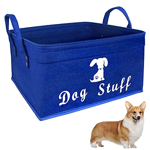 BundleMall Cestino per giocattoli in feltro, per cani e gatti, organizer pieghevole, comodo per organizzare giocattoli per animali domestici, coperte (blu, cane)
