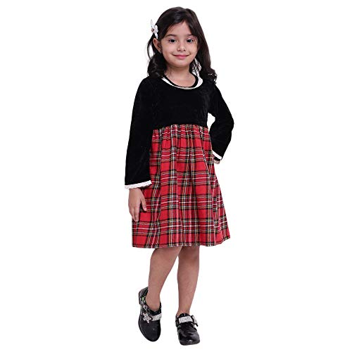 Image of BownBee Velvet Twill Full Sleeve Dress for Baby Girl-Black