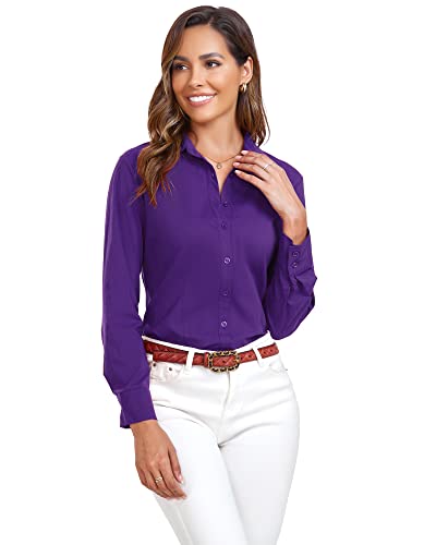 JMSHIHUA Womens Button Down Long Sleeve Shirts Official Business Blouse Basic Simple Dress Shirt Deep Purple at Amazon Women's Clothing store