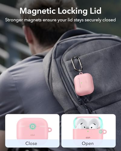 Image of ESR for AirPods 4 Case, Compatible with AirPods 4th Generation Case (2024) (USB-C), Magnetic Lid Lock, Full Drop Protection Cover, Cloud Soft Case, Pink