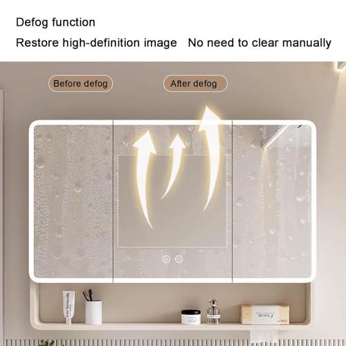 Moderno armario LED de pared con espejo de baño, diseño que ahorra espacio, almacenamiento elegante con puertas y estantes para interiores nizados, ideal para espacios pequeños