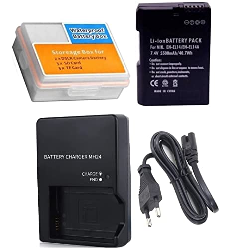 Image of EN-EL14 Rechargeable Battery + charger Pack Compatible with Nikon Digital Cameras|D3100,D3200,D3300,D3400,D3500,D5100,D5200,D5300,D5500,D5600|Coolpix P7000, P7100, P7200, P7700, P7800, Df