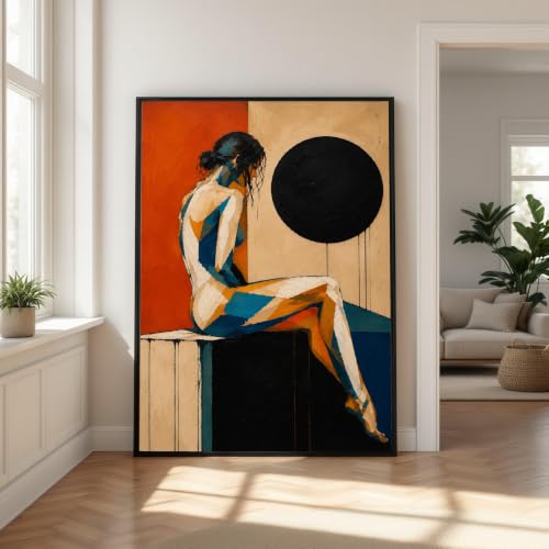 Impressions sur toile figuratives colorées femme assise abstraite fresque murale 70x100