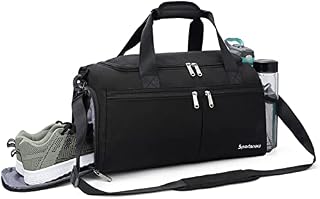 Sports Gym Bag, Holdall Duffel Bag with Wet Pocket & Shoes Compartment for Men Women, Water Resistant Weekend Bag with Shoulder Strap for Travel, Swimming, Sports - Black (Small)