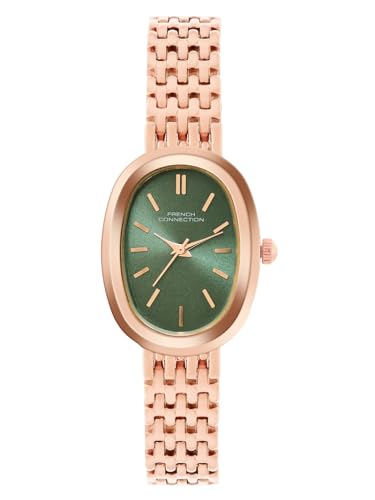 Image of French Connection Sunray Green Oval Dial with Rose Stainless Steel Strap Watch for Womens - FCN0130NRGM