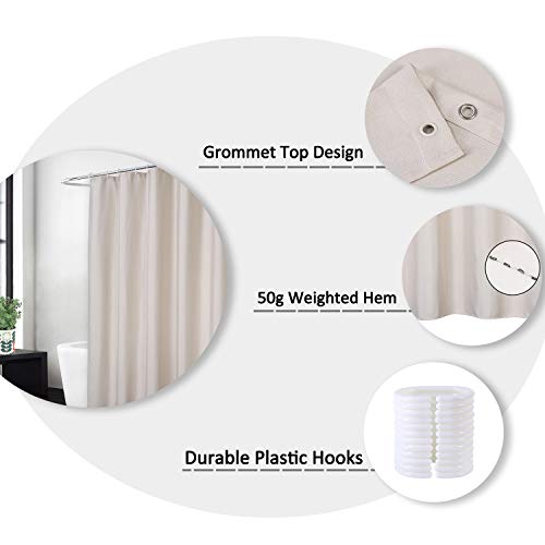 Caromio Flax Linen Like 240Gsm Heavy Duty Fabric Shower Curtain For Bathroom With Hooks Hotel Luxury Washable, Ivory, 72X78 Inch #TOP2