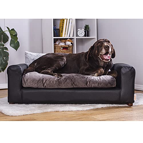 Moots Premium Leatherette Pets Sofa, Regular, Black/Charcoal, Large #TOP2