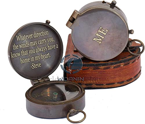 WOANIN Brújula de latón para regalo a mi hijo/a nuestro hijo/regalo náutico para hijo de papá/regalo a hijo de mamá Un regalo perfecto y único con estuche de cuero (personalizado) Cover
