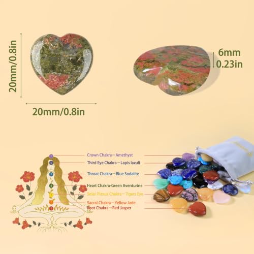 Image of QINJIEJIE 20 PCS Unakite Heart Crystal Green Red Healing Crystals Natural Cute Stones Pocket Healing Palm Love Bulk Set Wholesale Reiki Energy Balancing Meditation Mother's Day Gift