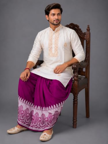 Image of Men's Ready to Wear Pant System Printed MAYUR PUCHHA Dhoti for Marriage, Pooja, Festival etc.(GC010)