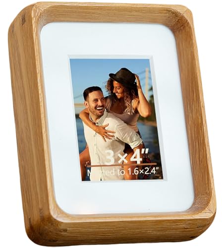 Ultrasound Picture Frame 3x4in Mini photo frames for desk Loose fit for cute wallet size baby photo Horizontal & Vertical orientation Tiny Rustic Natural Wood Home Decor Optional 1.6x2.4 Mat