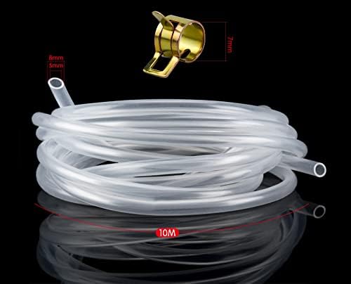 5mm ID x 8mm OD PVC Tubing, 10M Air Hose Pipe Clear Flexible Tube with 4 Hose Clamps for Oil Hose Garden Aquarium Pond Hose