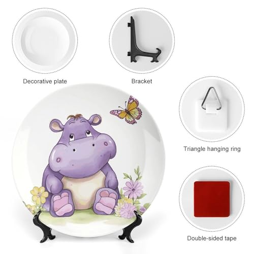 Plato decorativo de porcelana con diseño de mariposa y hipopótamo miniatura 3