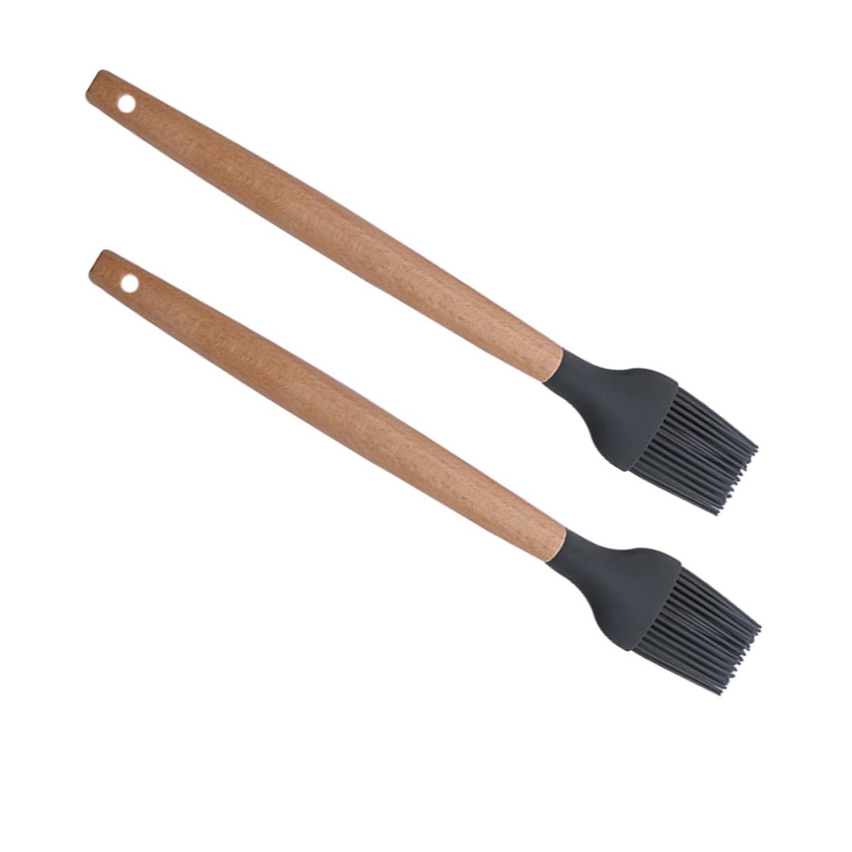 FUNOMOCYA 2 Pack Bbq Mop Brush for Sauce Silicone Oil Brush Wooden Handle Heat Resistant Grease Catcher for Grill