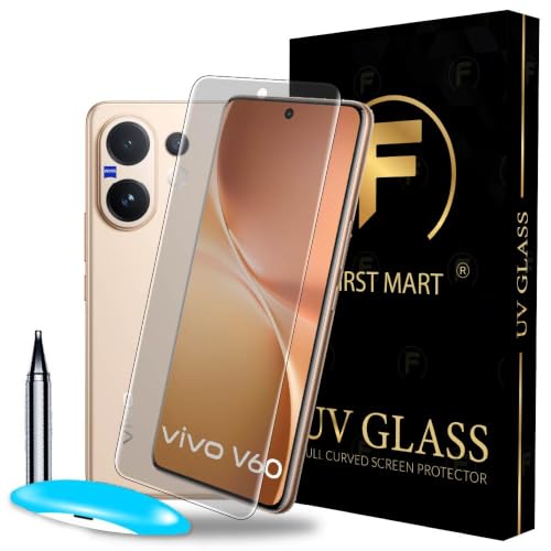Image of FIRST MART Matte UV Tempered Glass for Vivo V60 and Vivo V60e | Anti-Glare Curved Screen Protector, 9H Scratch Resistant, Fingerprint Compatible, Case-Friendly | Pack of 1