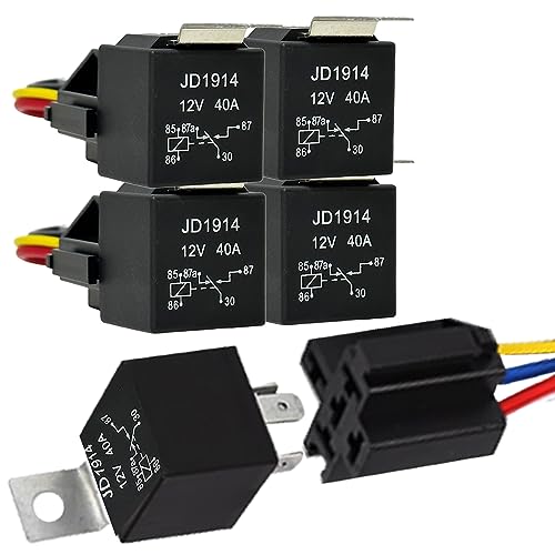 Kalmaegee 5 Pack Relay 12V 40A, 5 Pin Relay SPDT with Sockets and Wiring Harness Relay Switch Kits for Car Truck Motorcycle Boat - Thumbnail 2