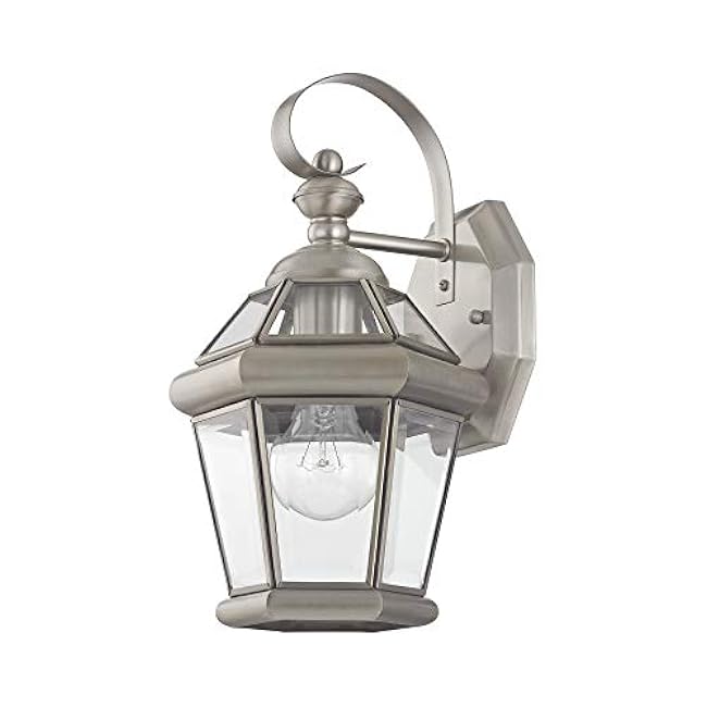 Livex Lighting 2061-91 Outdoor Wall Lantern with Clear Flat Glass Shades, Brushed Nickel