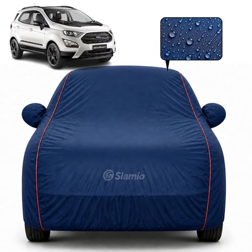Image of Car Cover for Ford EcoSport | 100% Waterproof & Dustproof Heavy-Duty 3-Layer Car Body Cover | All-Weather UV & Sun Protection | Custom Fit | Mirror & Antenna Pockets | Navy Blue