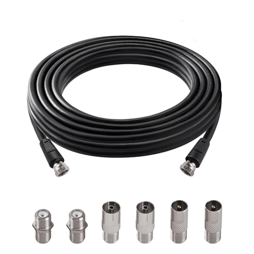 Flomiara Cable coaxial de antena de TV F macho a F macho, 75 ohmios RG6 coaxial de alta velocidad, conectores de antena 3M resistentes al fuego con 6 acopladores de extensión, para TV, satélite (negro