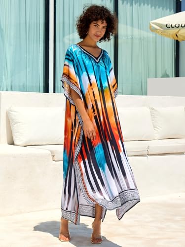 Image of NFVNKJ Women's Plus Size Beach Lounge Kaftan Maxi Dress Swimsuit Coverup for Women