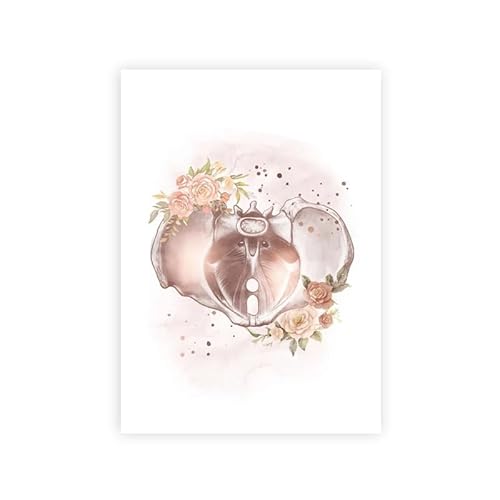 SCZOYJKWY Pregnancy Fetus With Flowers Art Prints Medical Education Posters Female Uterus Pelvis Skeleton Canvas Painting Office(PB28519,40x50 cm No Frame)