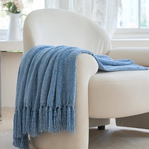 Couverture chenille bleue Simple&Opulence pour canapé 127x152 - 8