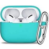 R-fun AirPods Pro Case Cover with Keychain, Full Protective Silicone Skin Accessories for Women Men Girl with Apple 2019 Latest AirPods Pro Case, Front LED Visible-Teal