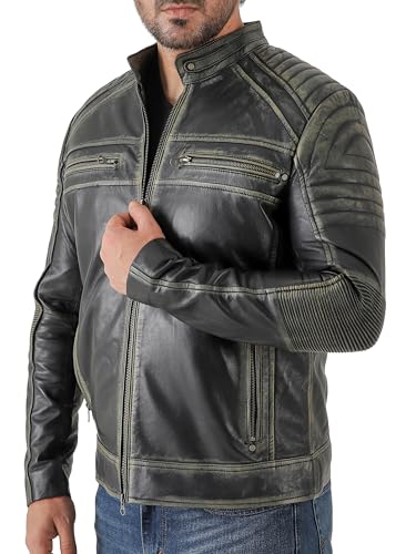 Jild Vintage Cafe Racer Leather Jacket Men - Hand Waxed Real Lambskin Leather Motorcycle Jacket3