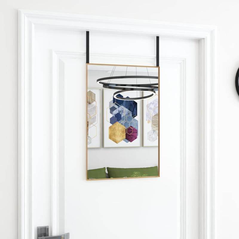 Espejo de puerta dorado de 40 x 60 cm de cristal y aluminio, espejo de pared con marco de metal para pasillo, baño o dormitorio, elegante y duradero